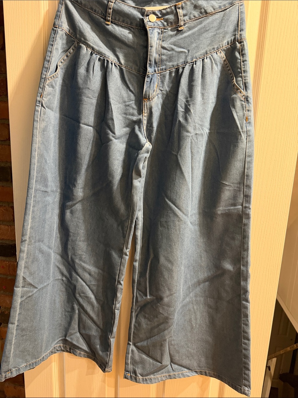 Wide Leg High Waist Light Wash Denim Pants